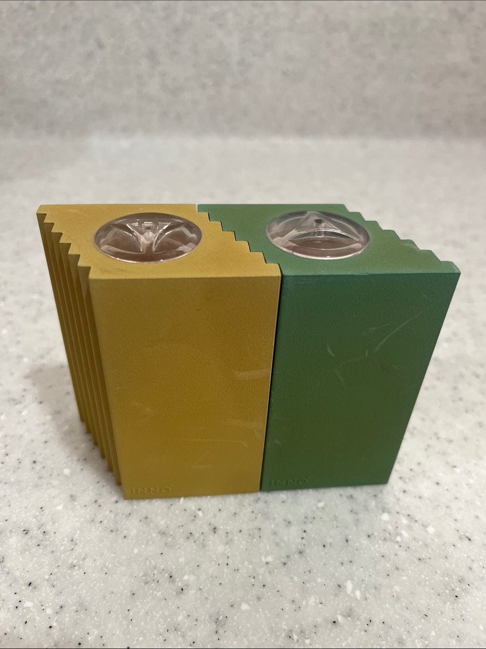 Vtg INNO Rubber Plastic Post Modern Salt Pepper Modernist MCM Interlocking S&P